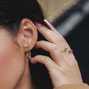 Boucles d'Oreilles Pendantes Classique en Or Jaune 9ct avec Rubis Oval et Diamants
