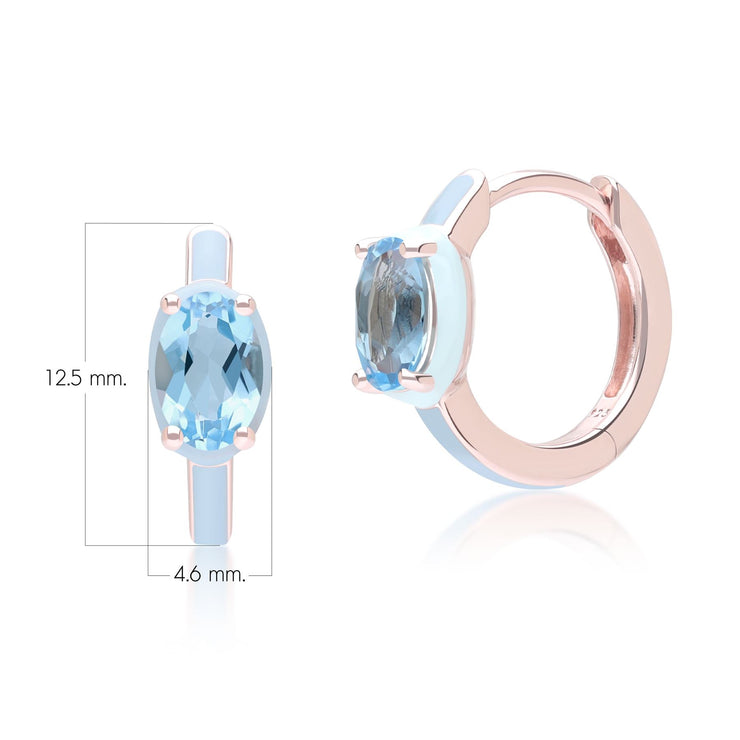 Boucles d'Oreilles Créoles Siberian Waltz En Émail Bleu Et Topaze Bleu Ovale En Or Vermeil Rose