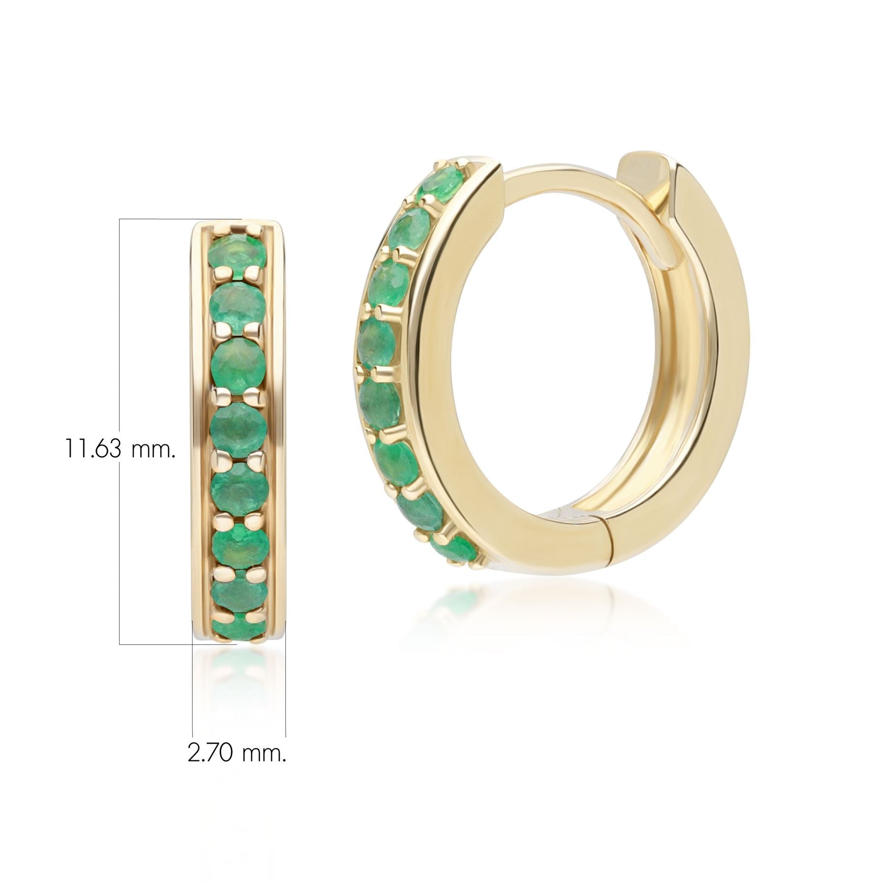 Classici Orecchini a Cerchio Piccoli con Smeraldi in Oro Giallo da 9 carati