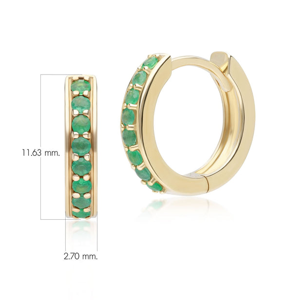 Classici orecchini a cerchio Huggie con smeraldi in oro giallo 9k