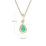 Collier Pendentif Classique en Or Jaune 9ct avec Emeraude Poire et Diamants