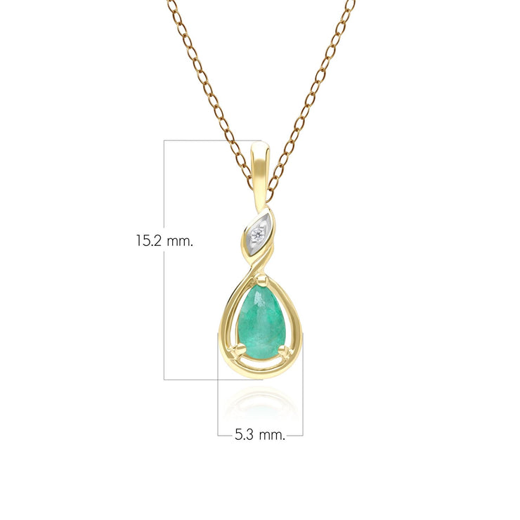 Collier Pendentif Classique en Or Jaune 9ct avec Emeraude Poire et Diamants