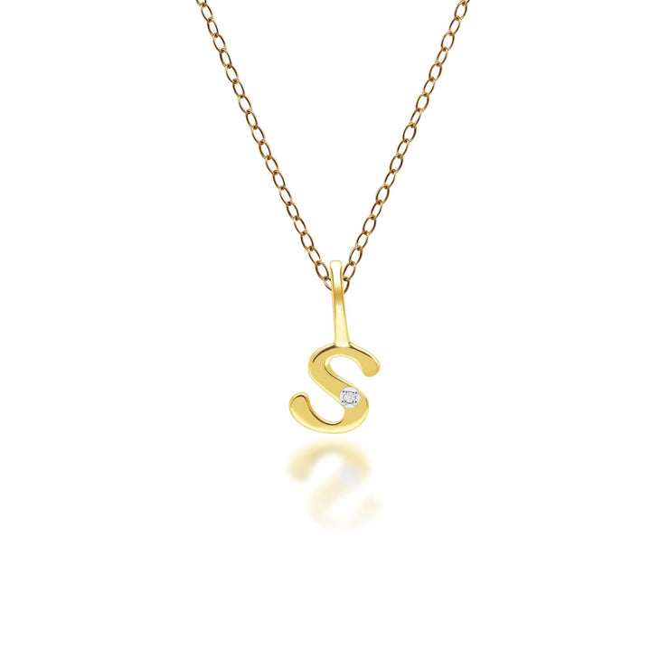 Ciondolo con lettera S dell'alfabeto in oro giallo da 9 ct con diamante