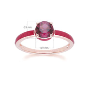 Bague Siberian Waltz En Email Rose et Rhodolite Ronde En Or Vermeil Rose