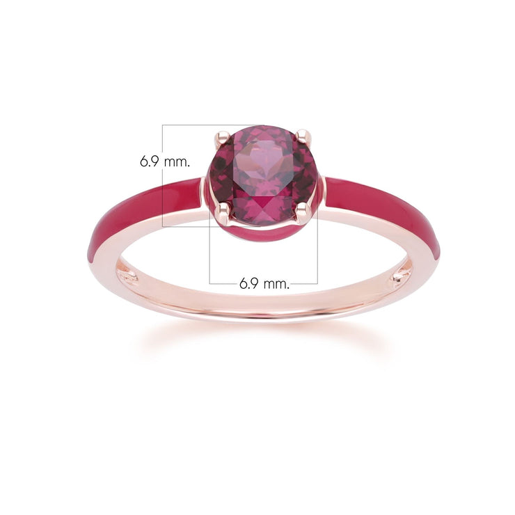 Bague Siberian Waltz En Email Rose et Rhodolite Ronde En Or Vermeil Rose