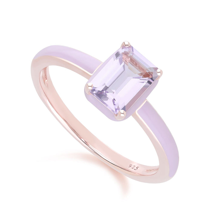 Bague Siberian Waltz En Émail Violet Et Améthyste Octogonale En Or Vermeil Rose