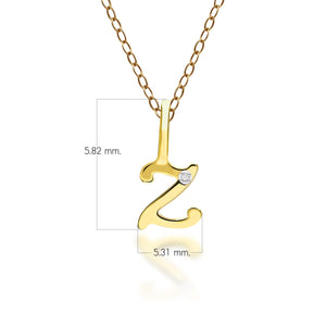 Ciondolo collana diamanti con lettera Z dell'alfabeto in oro giallo da 9 ct