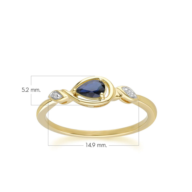 Bague Classique en Or Jaune 9ct avec Saphir Poire et Diamants