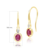 Boucles d'Oreilles Pendantes Classique en Or Jaune 9ct avec Rubis Oval et Diamants Ronds