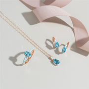 Boucles d'Oreilles Créoles Siberian Waltz En Émail Bleu Et Topaze Bleu Ovale En Or Vermeil Rose