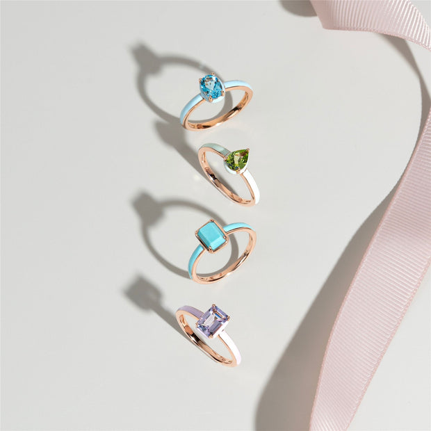 Bague Siberian Waltz En Émail Violet Et Améthyste Octogonale En Or Vermeil Rose