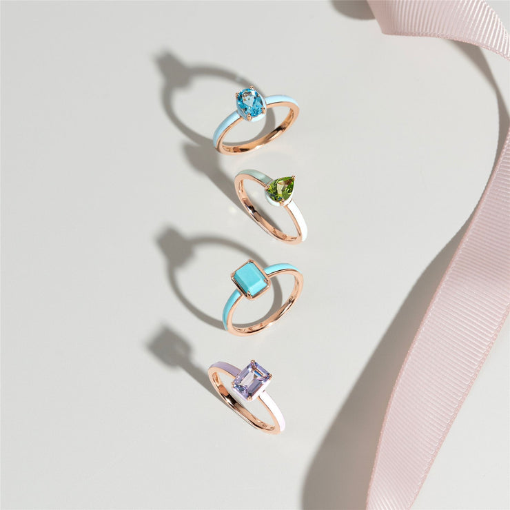 Bague Siberian Waltz En Émail Violet Et Améthyste Octogonale En Or Vermeil Rose
