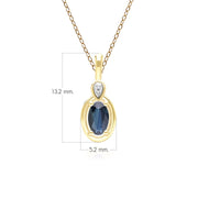 Collier Pendentif Classique en Or Jaune 9ct avec Saphir Oval et Diamants Ronds