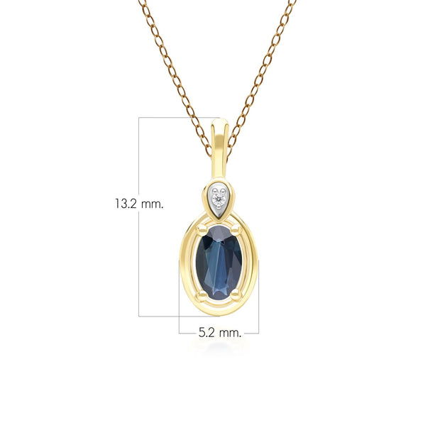 Collier Pendentif Classique en Or Jaune 9ct avec Saphir Oval et Diamants Ronds