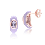 Boucles d'Oreilles Demi-Créoles Siberian Waltz En Émail Violet Et Améthyste Octogonale En Or Vermeil Rose