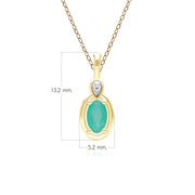 Collier Pendentif Classique en Or Jaune 9ct avec Emeraude Ovale et Diamants Ronds