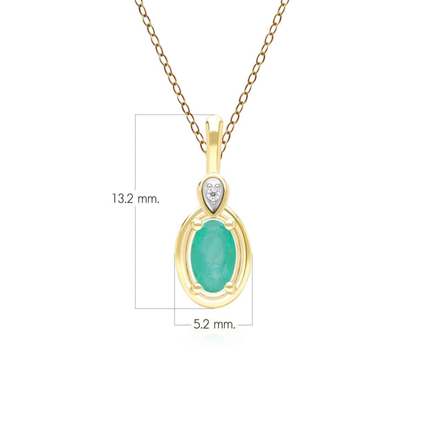 Collier Pendentif Classique en Or Jaune 9ct avec Emeraude Ovale et Diamants Ronds
