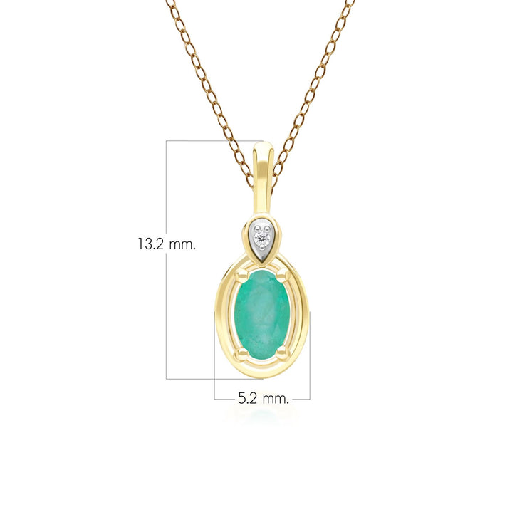 Collier Pendentif Classique en Or Jaune 9ct avec Emeraude Ovale et Diamants Ronds