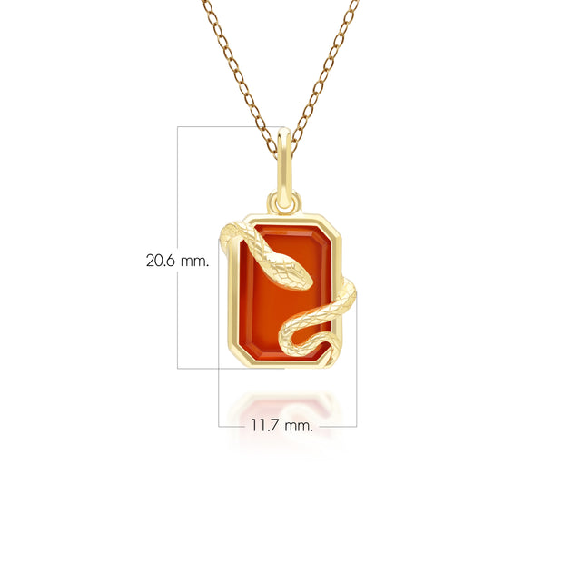 Pendentif Grand Deco serpent en cornaline en argent sterling doré à l'or fin
