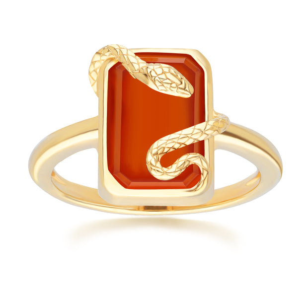 Bague Grand Deco serpent en cornaline en argent sterling doré à l'or fin