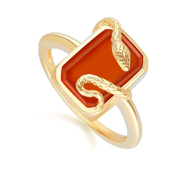 Bague Grand Deco serpent en cornaline en argent sterling doré à l'or fin