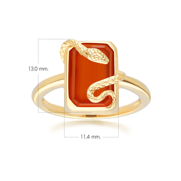 Bague Grand Deco serpent en cornaline en argent sterling doré à l'or fin