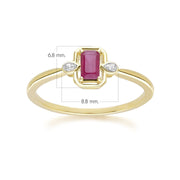Bague Classique en Or Jaune 9ct avec Rubis Baguette et Diamants