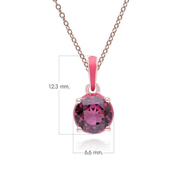 Pendentif Siberian Waltz En Email Rose et Rhodolite Ronde En Or Vermeil Rose