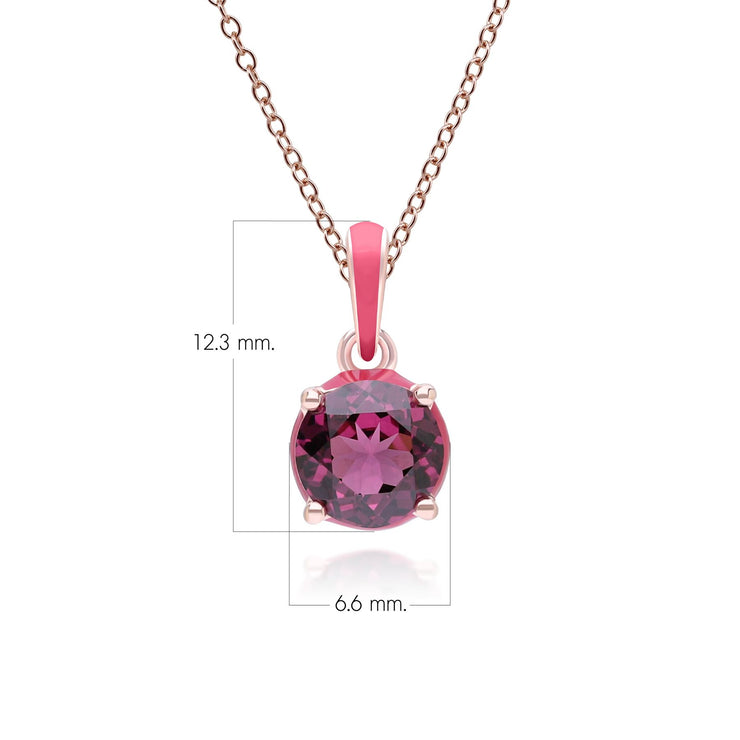 Pendentif Siberian Waltz En Email Rose et Rhodolite Ronde En Or Vermeil Rose