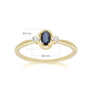 Bague Classique en Or Jaune 9ct avec Saphir Oval et Diamants Ronds