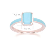 Bague Siberian Waltz En Émail Bleu Et Turquoise Octogonale En Or Vermeil Rose