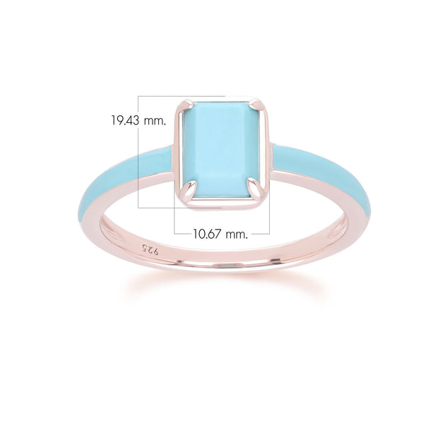 Bague Siberian Waltz En Émail Bleu Et Turquoise Octogonale En Or Vermeil Rose