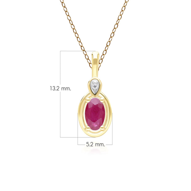 Collier Pendentif Classique en Or Jaune 9ct avec Rubis Oval et Diamants Ronds