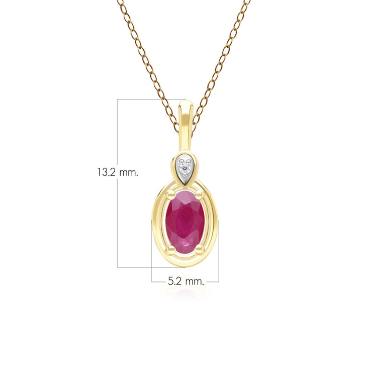 Collier Pendentif Classique en Or Jaune 9ct avec Rubis Oval et Diamants Ronds