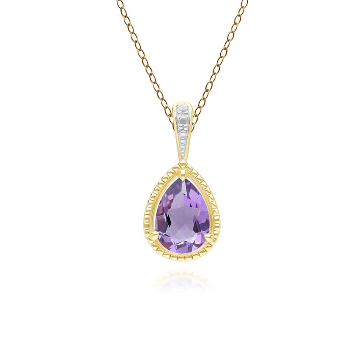 Collana classica in oro giallo 9 carati con ciondolo ametista e diamanti