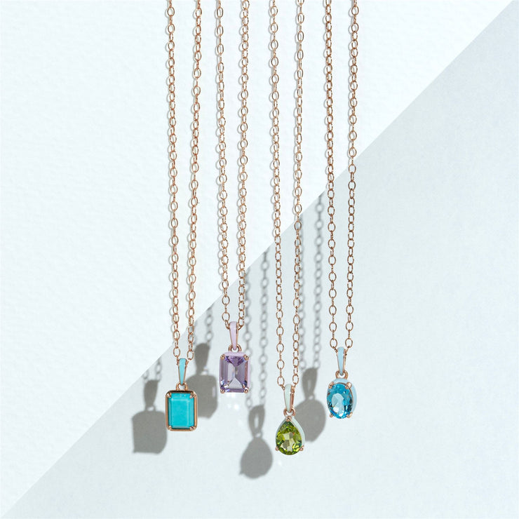 Pendentif Siberian Waltz En Émail Bleu Et Turquoise Octogonale En Or Vermeil Rose