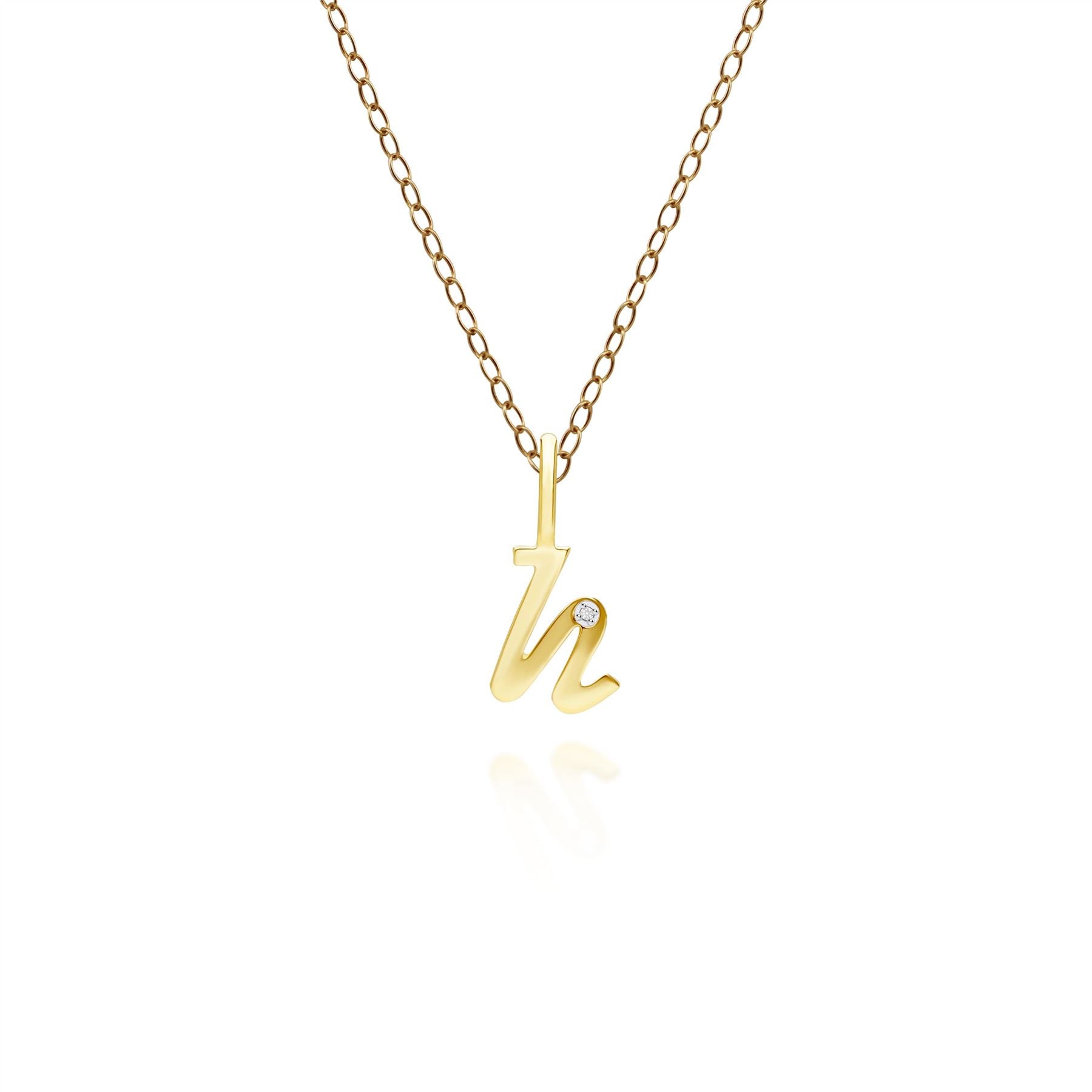Ciondolo collana diamanti con lettera H dell'alfabeto in oro giallo da 9 carati