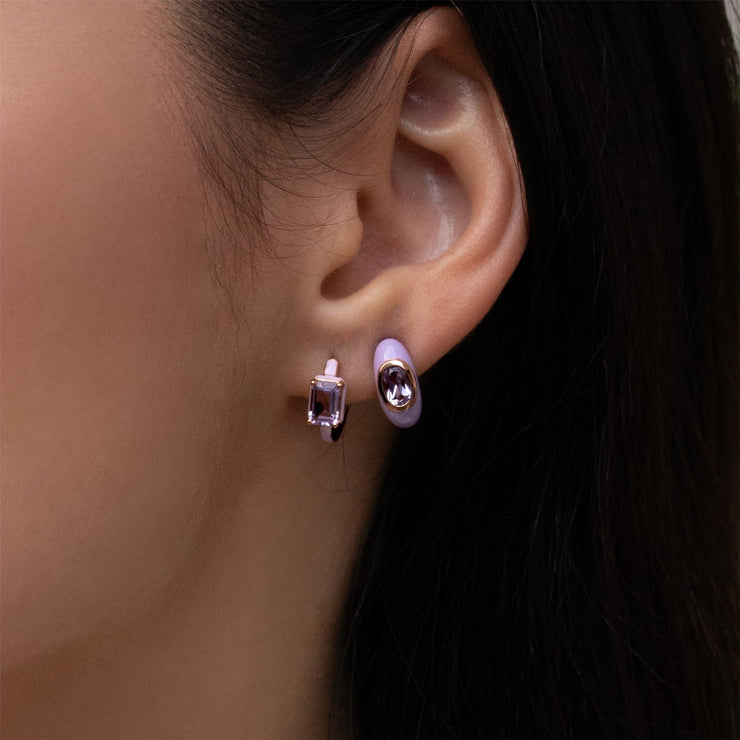 Boucles d'Oreilles Créoles Siberian Waltz En Émail Violet Et Améthyste Octogonale En Or Vermeil Rose