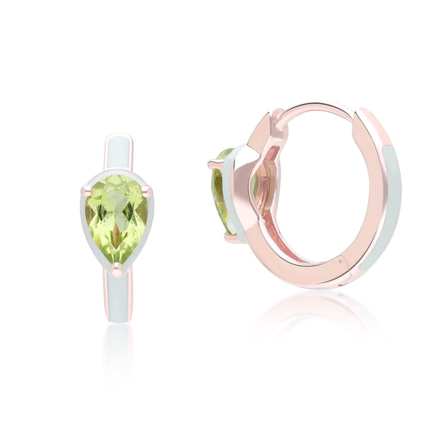 Boucles d'Oreilles Créoles Siberian Waltz En Émail Vert Et Péridot Poire En Or Vermeil Rose