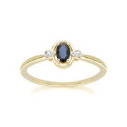 Bague Classique en Or Jaune 9ct avec Saphir Oval et Diamants Ronds