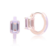 Boucles d'Oreilles Créoles Siberian Waltz En Émail Violet Et Améthyste Octogonale En Or Vermeil Rose