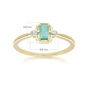 Bague Classique en Or Jaune 9ct avec Emeraude Baguette et Diamants