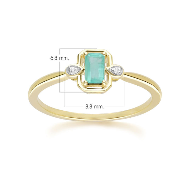 Bague Classique en Or Jaune 9ct avec Emeraude Baguette et Diamants