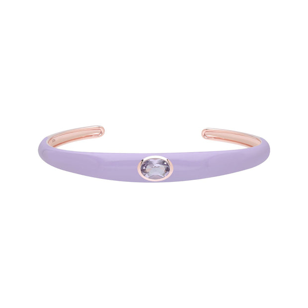 Bracelet Jonc Siberian Waltz En Émail Violet Et Améthyste Octogonale En Or Vermeil Rose