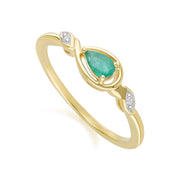 Bague Classique en Or Jaune 9ct avec Emeraude Poire et Diamants