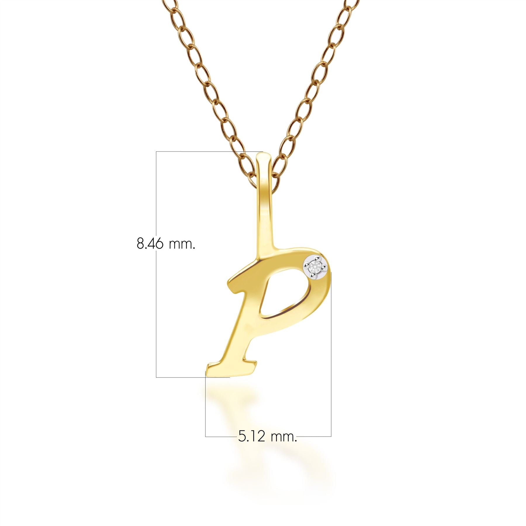 Ciondolo collana diamanti con lettera P dell'alfabeto in oro giallo da 9 ct