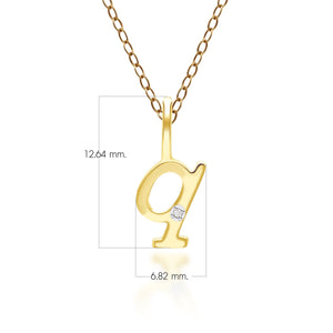 Ciondolo collana diamanti con lettera Q dell'alfabeto in oro giallo da 9 ct
