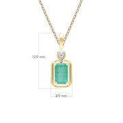 Collier Pendentif Classique en Or Jaune 9ct avec Emeraude Baguette et Diamants