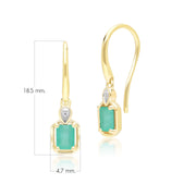Boucles d'Oreilles Pendantes Classique en Or Jaune 9ct avec Emeraude Baguette et Diamants