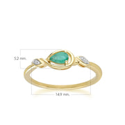 Bague Classique en Or Jaune 9ct avec Emeraude Poire et Diamants